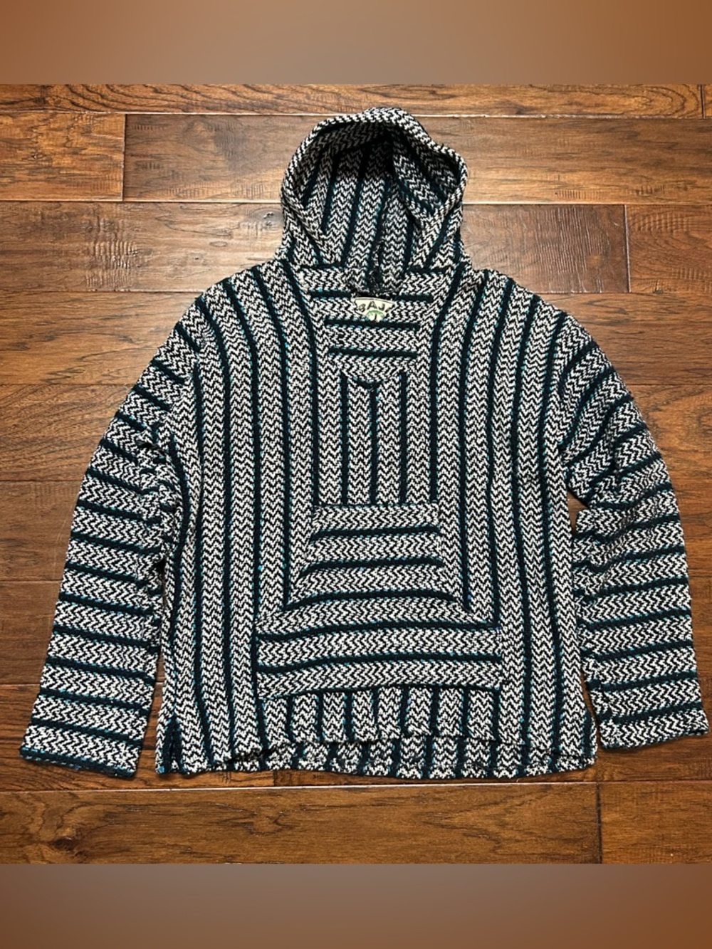 Baja Joe Mexican Baja Drug Rug Hoodie Pullover | Black White Teal | Unisex S